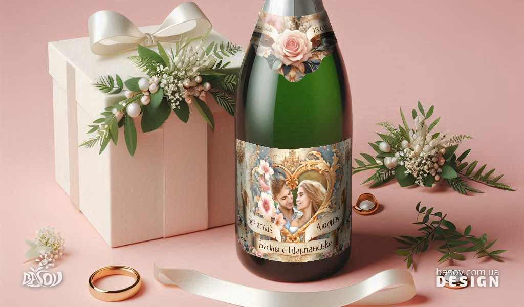 Весільне шампанське з елегантною персоналізацією – романтичний дизайн, квіткові мотиви, вишукане оформлення для найважливішого дня!